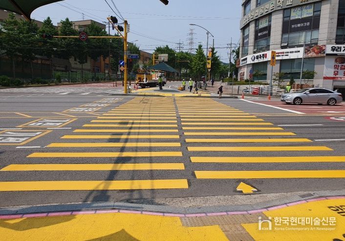 부평구, 노란색 횡단보도로 어린이들의 안전 확보 나서