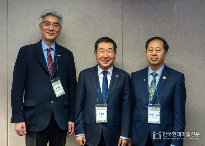 증평군 FAO와 지속가능 농업 공동협력 나서(한태준 총장, 이재영 군수, 탕 솅야오 소장)