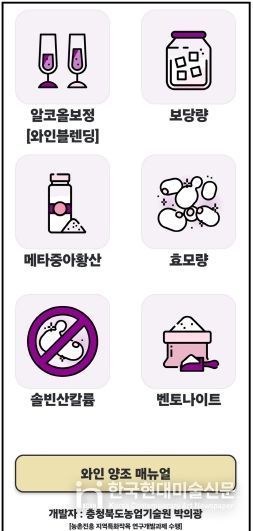 충북농기원, ‘와인 계산기’ 특허 등록, 알코올 보정 기술