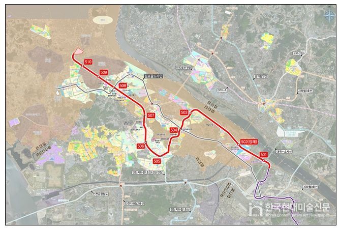 서울 5호선 검단·김포 연장 노선도(예비타당성조사 기준)