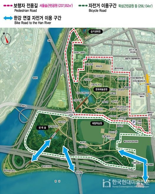 서울숲근린공원 보행자전용길 위치도