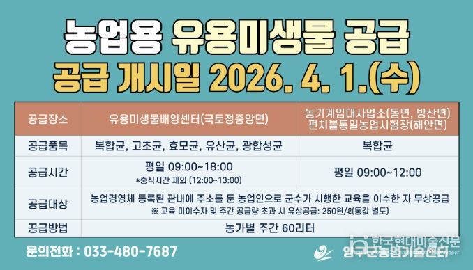 양구군 '미생물 농법'으로 친환경 농업 경쟁력 키운다