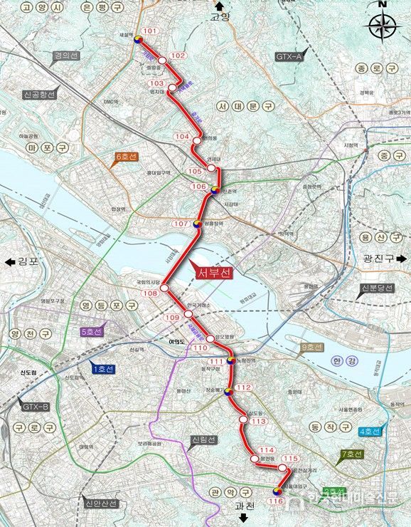 서부선 도시철도 노선도
